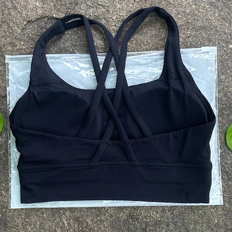 Solid Color Women Cross Back  Bra Fitness Underwear Soft Fitness Sport Bra Top Gym Yoga Athletic Workout With Chest Pad
