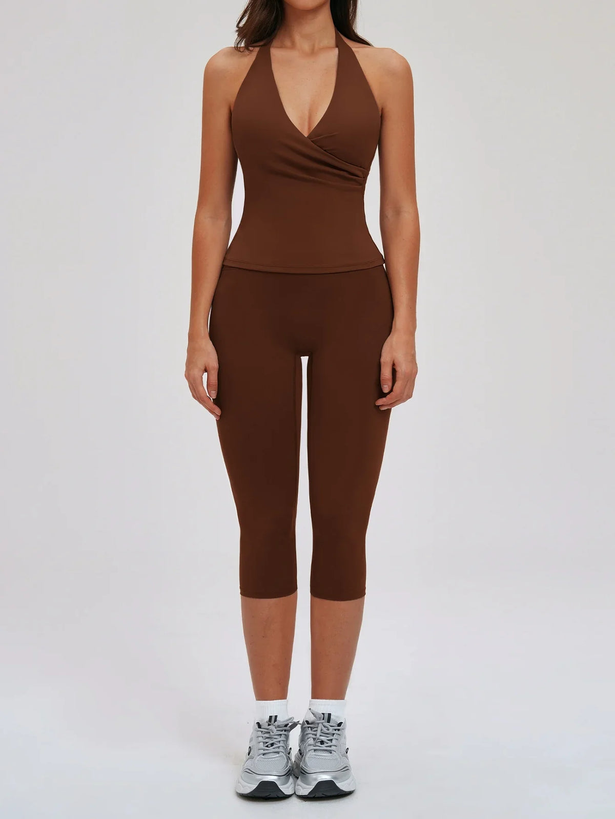 2PCS Workout Set Women Yoga Sets V Neck Cross Slim Sports Tank Top Athletic Wear Outdoor Tight High Waist Leggings Fitness Suits