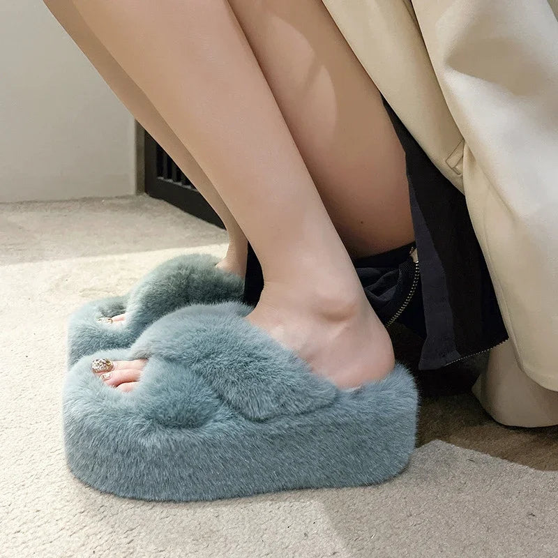 Women’s Round-Toe Faux-Fur Platform Slippers — US 5–13