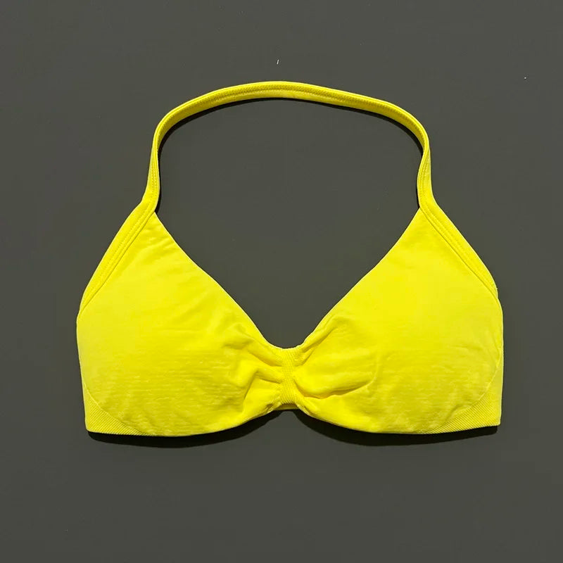 HISTELLO Impact Strappy Bra Gym Top Women High Support Thin Strap Halter Sports Seamless Bras Scrunch Push-up Workout Yoga Tanks