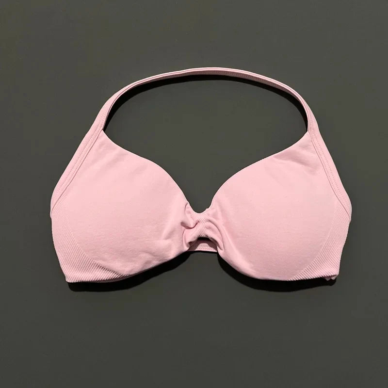 HISTELLO Impact Strappy Bra Gym Top Women High Support Thin Strap Halter Sports Seamless Bras Scrunch Push-up Workout Yoga Tanks