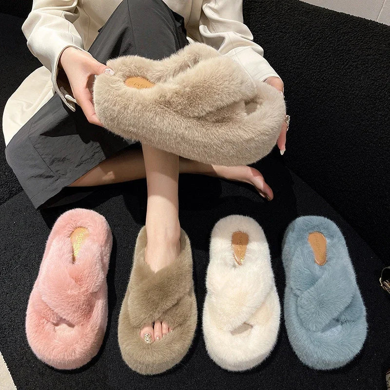 Women’s Round-Toe Faux-Fur Platform Slippers — US 5–13