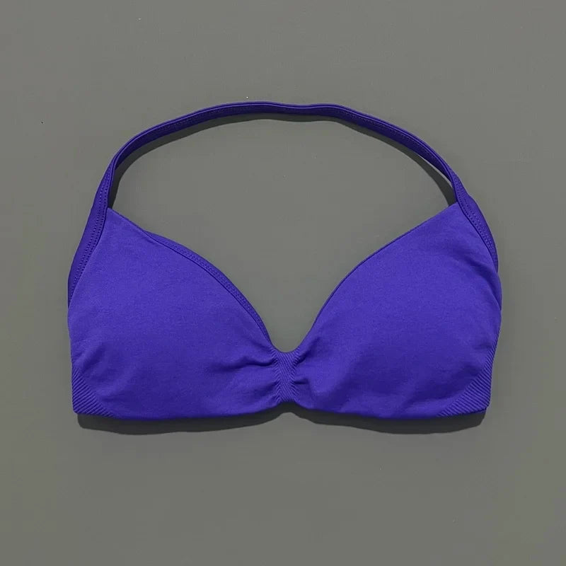 HISTELLO Impact Strappy Bra Gym Top Women High Support Thin Strap Halter Sports Seamless Bras Scrunch Push-up Workout Yoga Tanks
