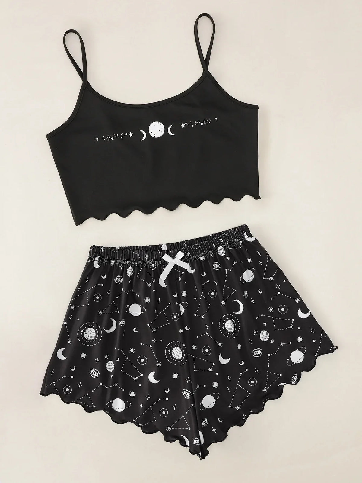 Summer Sleepwear for Women Pajamas Set Star Moon Printed Sleeveless Sling Crop Tops and Shorts Set Homewear Loungewear Pijama