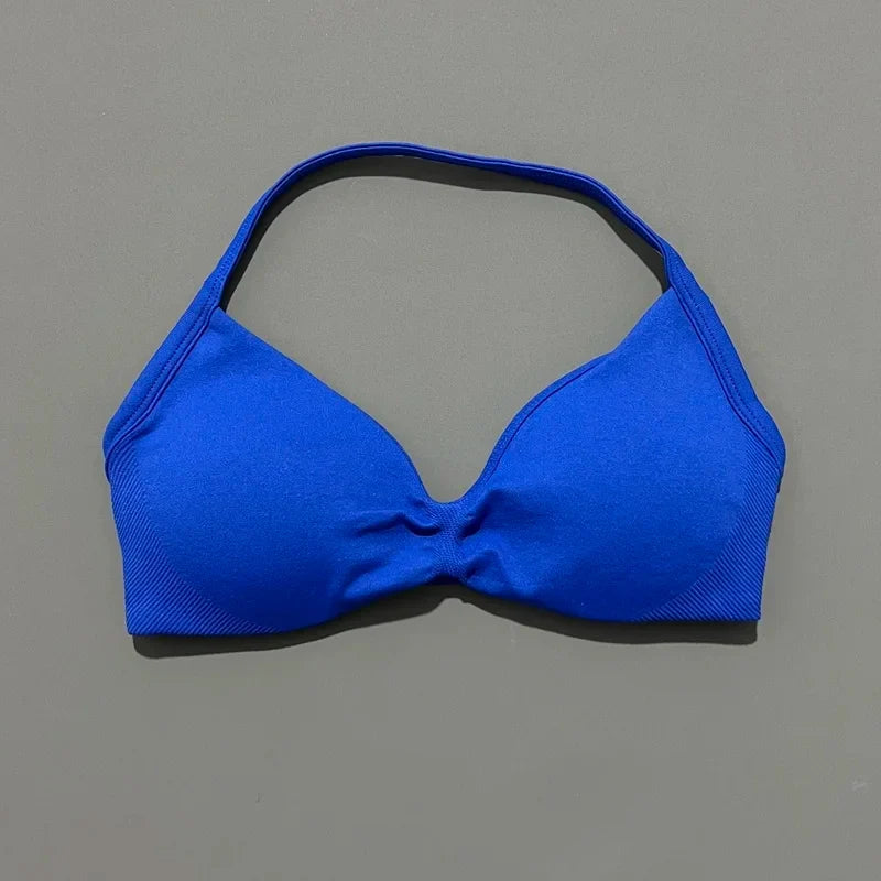 HISTELLO Impact Strappy Bra Gym Top Women High Support Thin Strap Halter Sports Seamless Bras Scrunch Push-up Workout Yoga Tanks