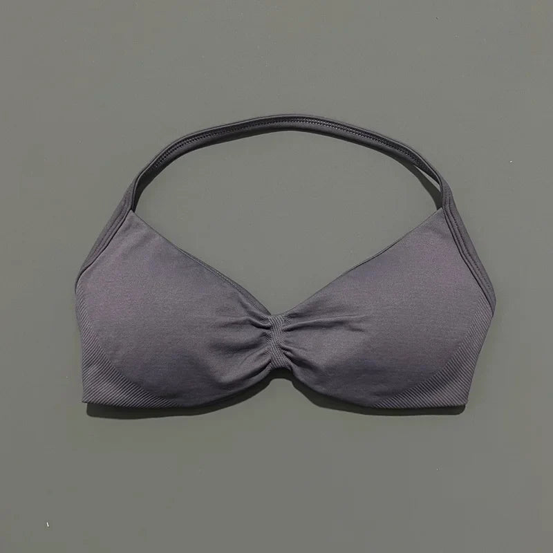 HISTELLO Impact Strappy Bra Gym Top Women High Support Thin Strap Halter Sports Seamless Bras Scrunch Push-up Workout Yoga Tanks
