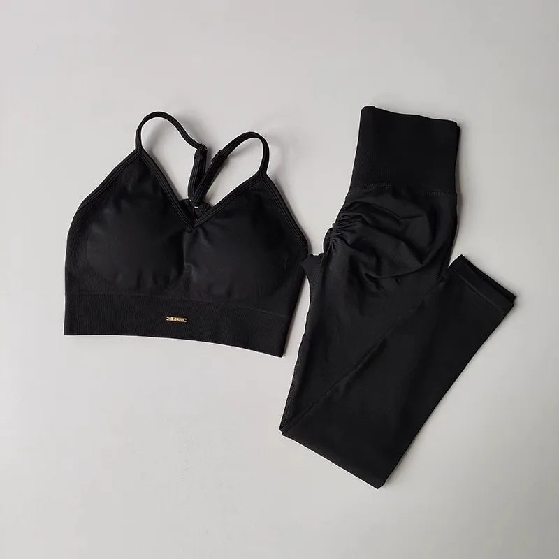 Women's fitness suit, V-neck bra yoga set sports high waisted leggings, tight fitting and shaping