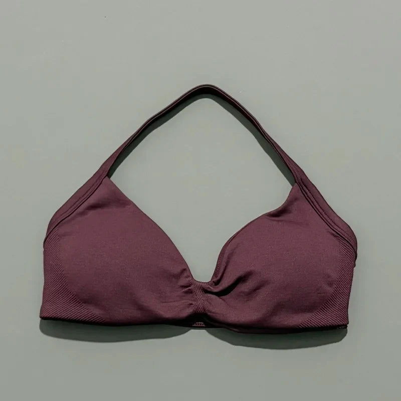 HISTELLO Impact Strappy Bra Gym Top Women High Support Thin Strap Halter Sports Seamless Bras Scrunch Push-up Workout Yoga Tanks