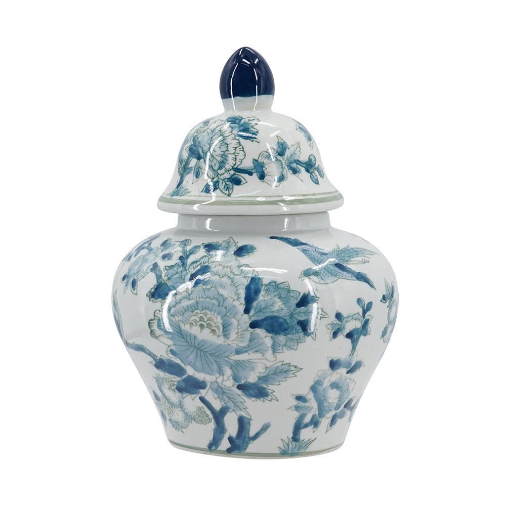 Porcelain Ginger Jar with Classic Blue and White Motif - 13" Tall