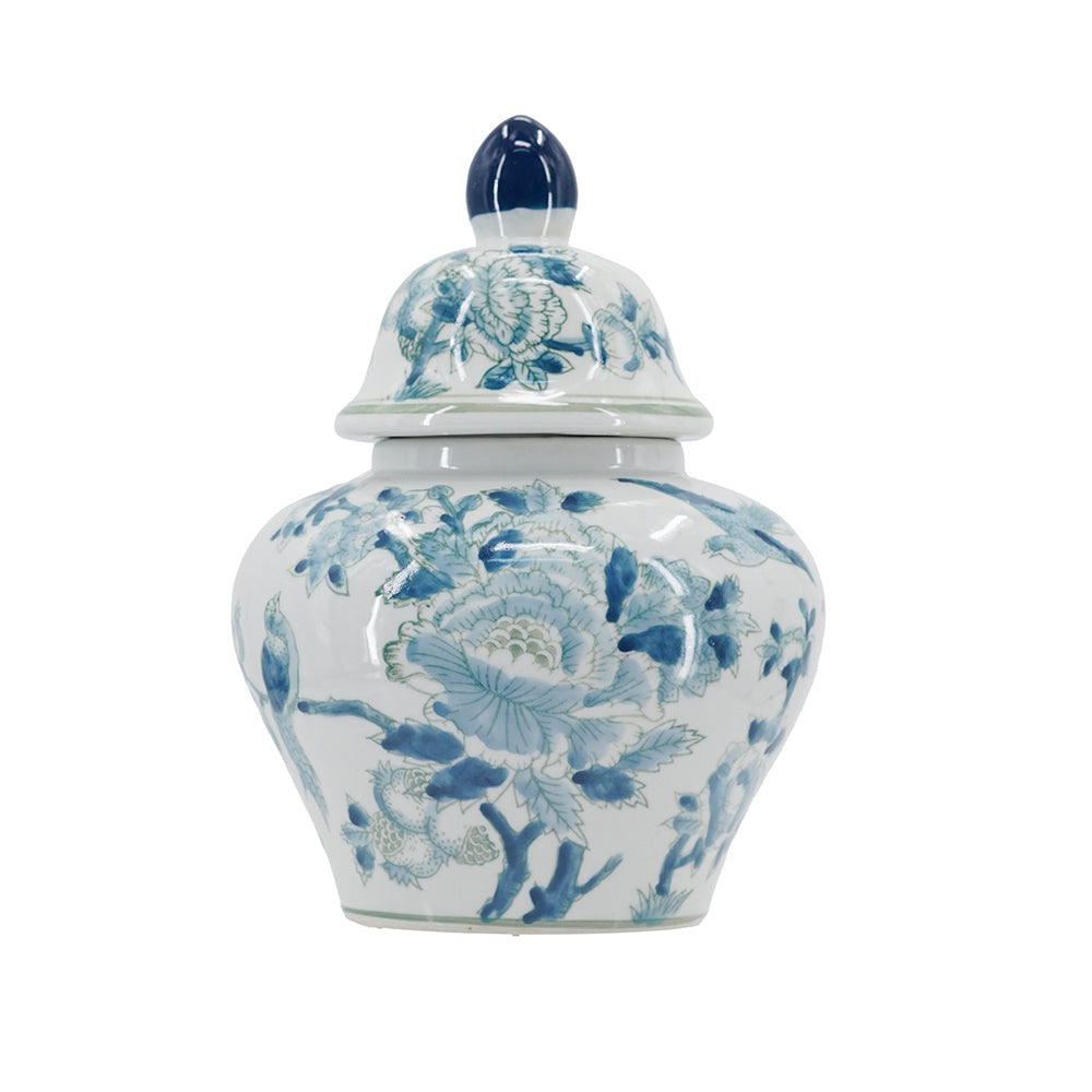 Porcelain Ginger Jar with Classic Blue and White Motif - 13" Tall