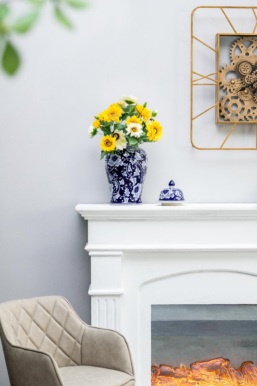 Porcelain Decorative Ginger Jar with Classic Floral Pattern - Blue