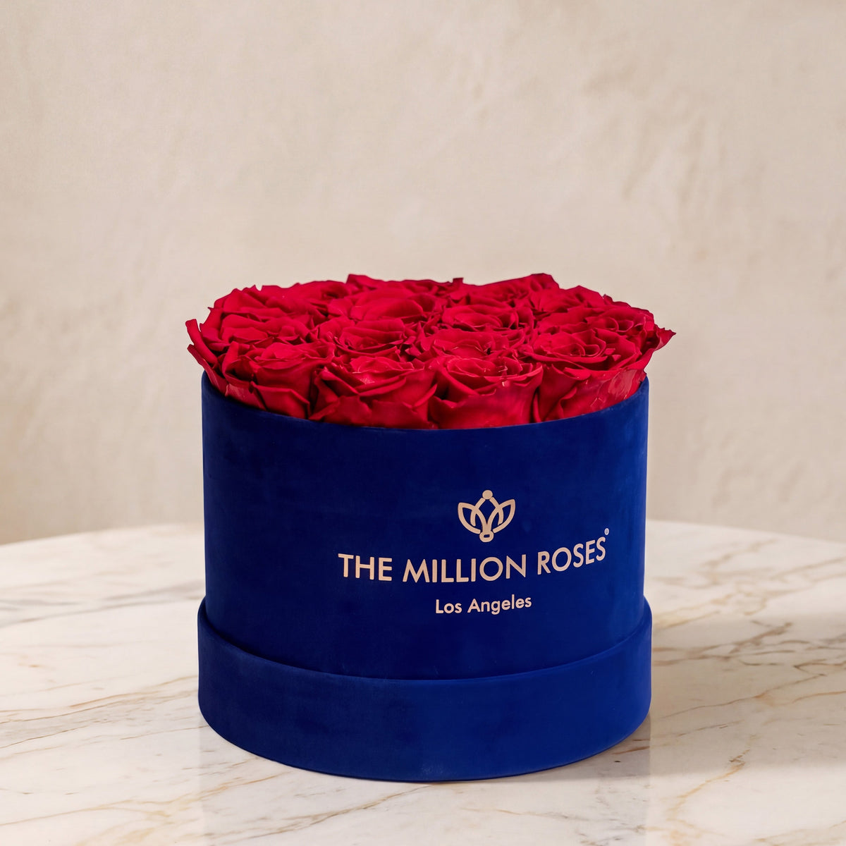 Classic Royal Blue Suede Box | Red Roses