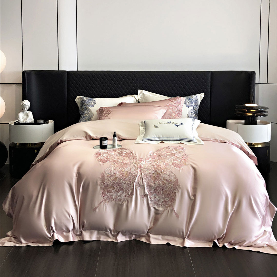 White Egyptian Cotton Butterfly Embroidery Bedding Set
