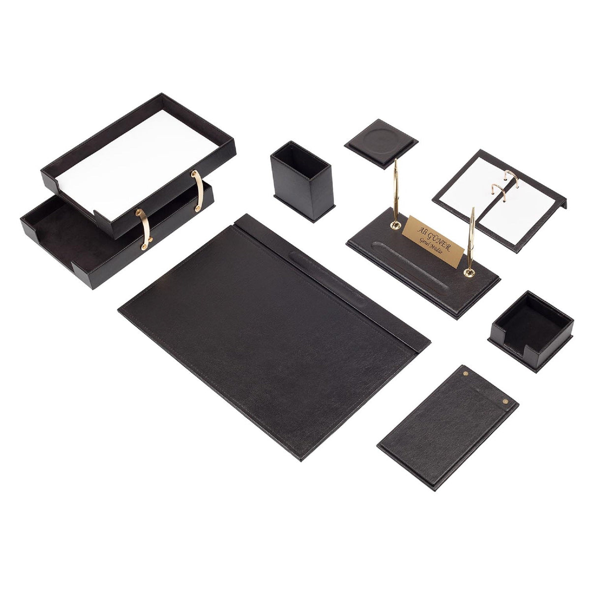 MOOG Leather Desk Set - Double Document Tray- Gray - 10 PCS