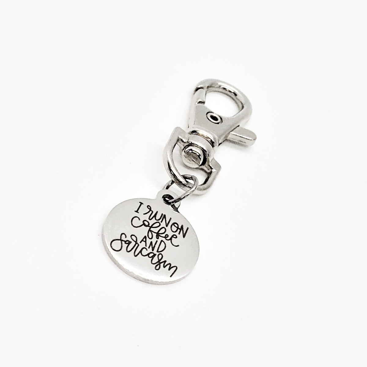 Coffee Lover Gift, I Run On Coffee And Sarcasm Clip On Charm, Coffee Friend Gift, Coffee Gift Box Item, Coffee Add On Gift, Coffee Cup Charm
