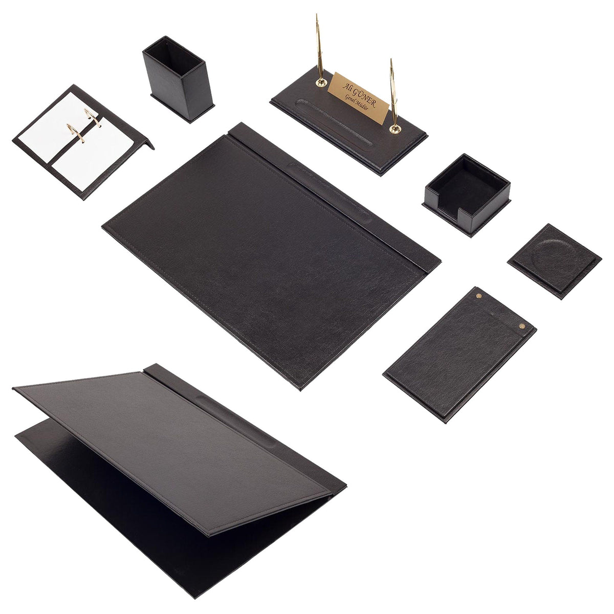 MOOG Leather Desk Set -Brown - 9 PCS