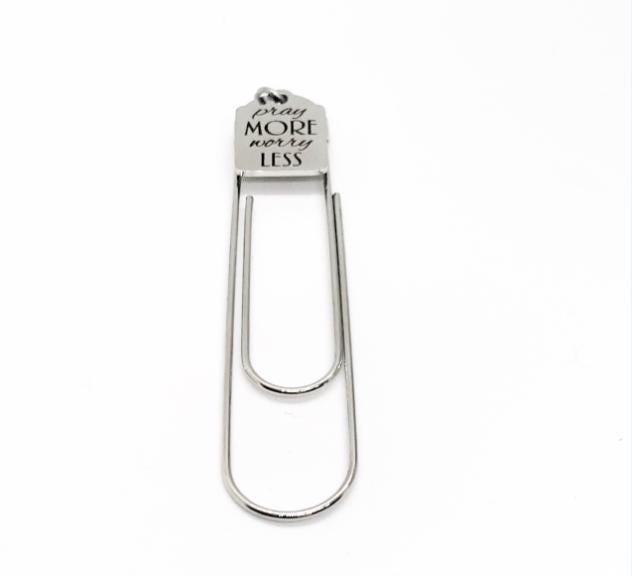 Pray More Worry Less Paperclip Bookmark Faith Gift Christian Stainless Steel Engraved Charm Inspirational Religious