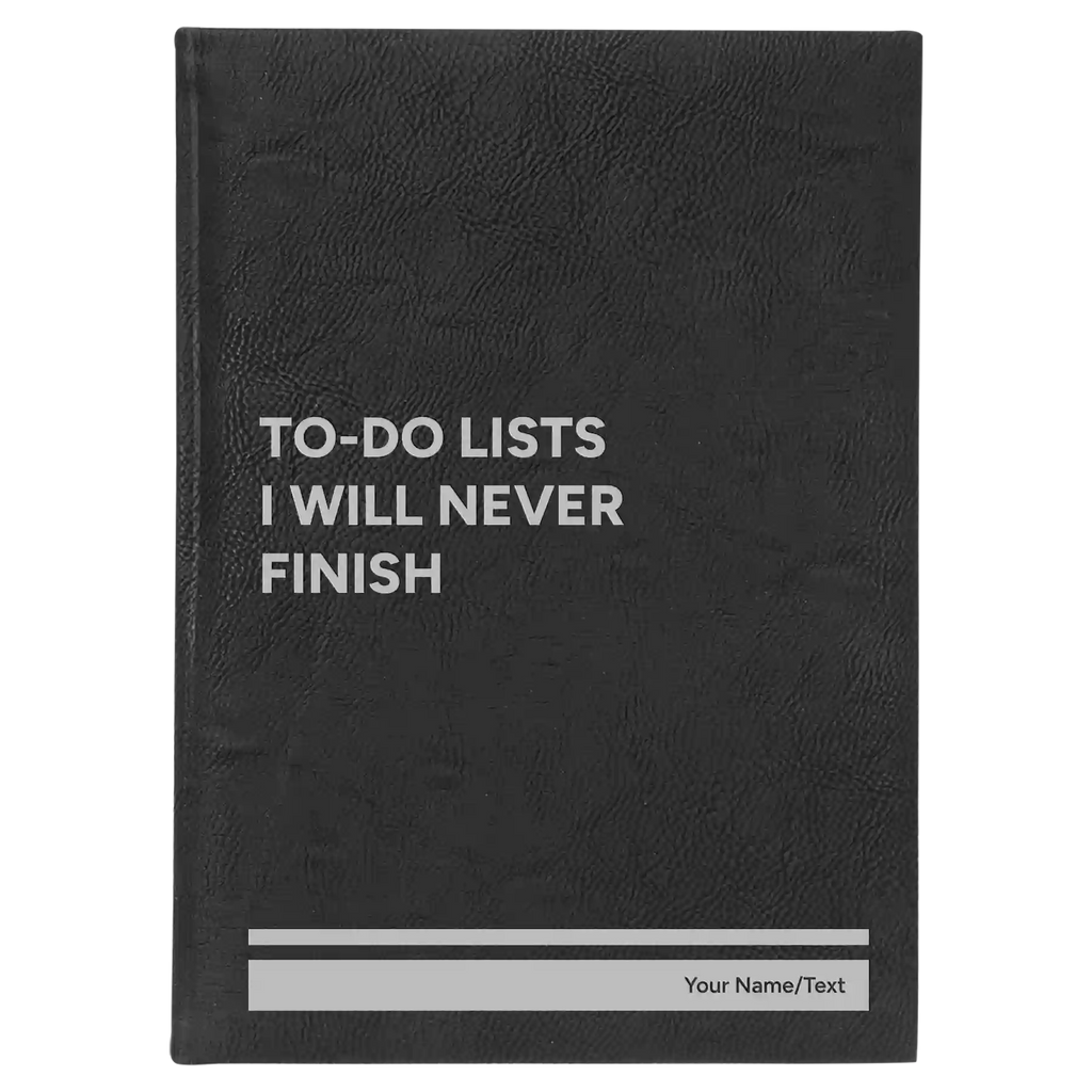 Personalized TO DO List Leatherette Journal (large) | Black/Silver