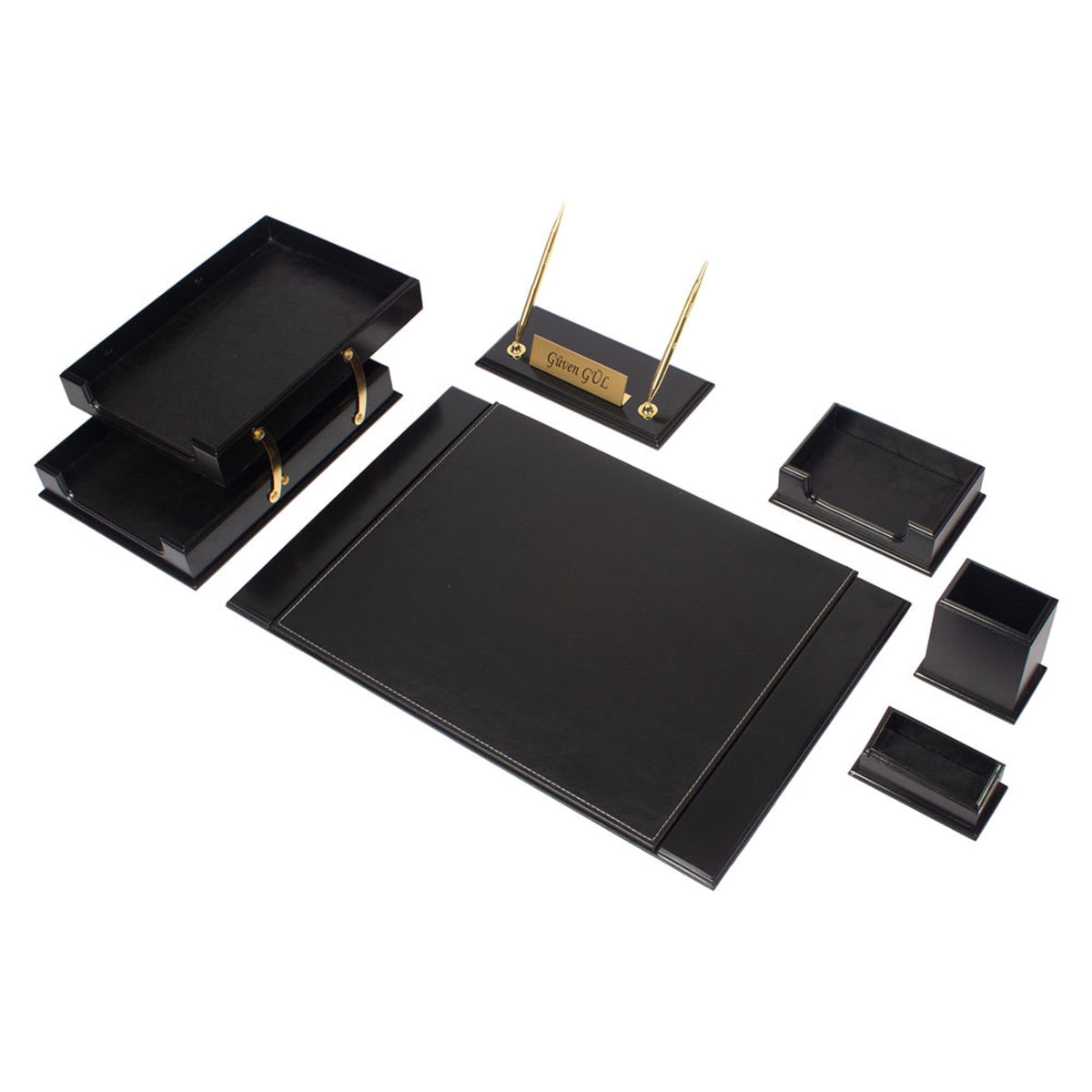 MOOG Prestige  Personalized Wooden Brown Desk Set - 8 PCS