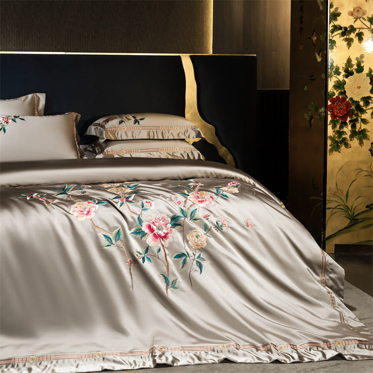 Palace Style Egyptian Cotton Peony Embroidery Duvet Cover