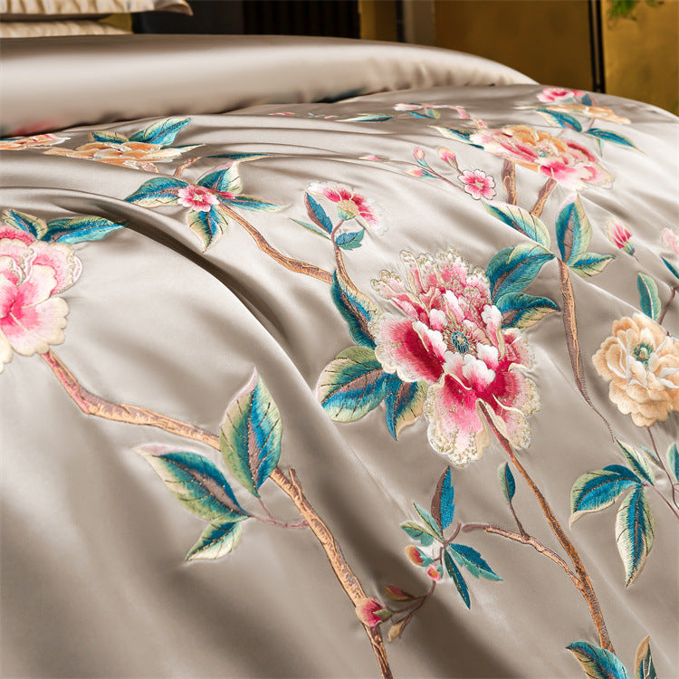 Palace Style Egyptian Cotton Peony Embroidery Duvet Cover