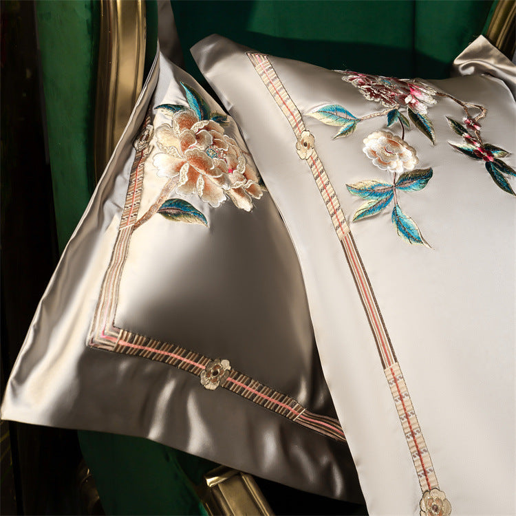 Palace Style Egyptian Cotton Peony Embroidery Duvet Cover